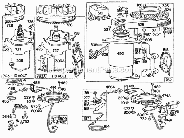 Electric StartersElect Diagram and Parts List for 146702-0138-99  Briggs and Stratton Engine